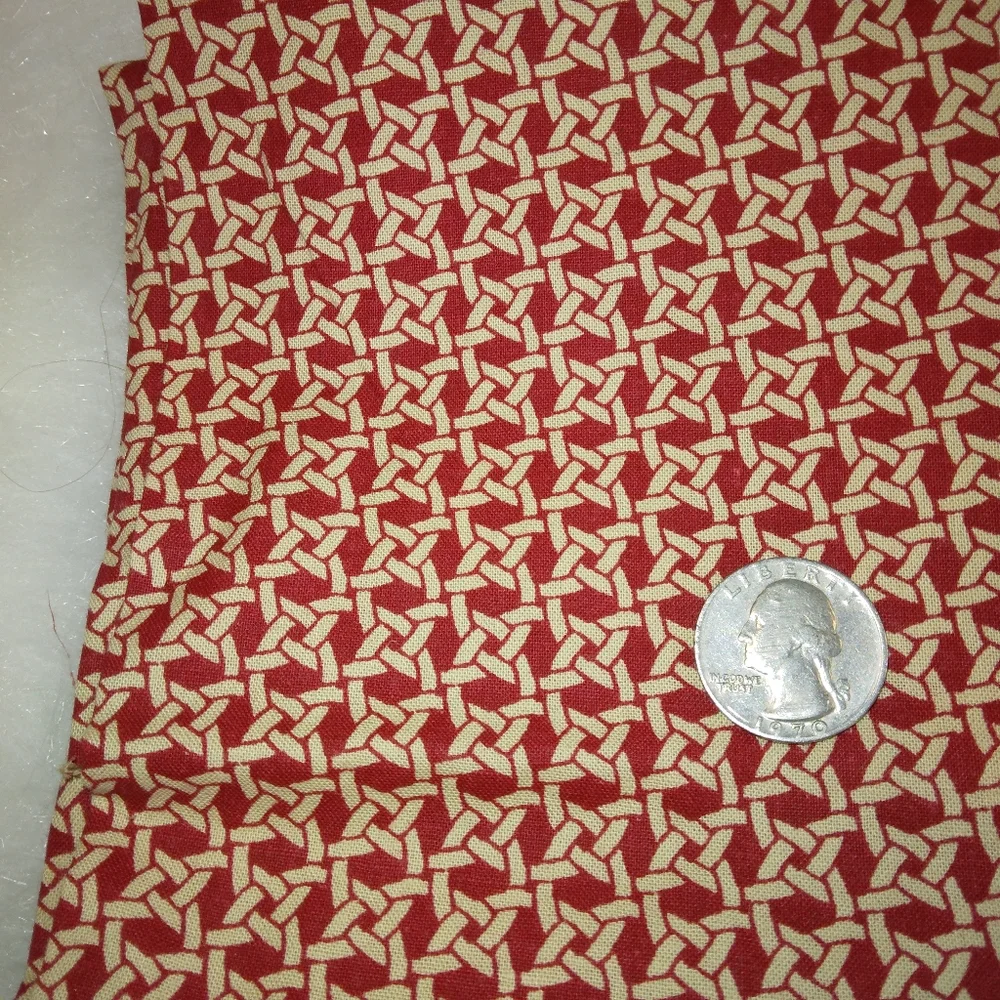 FABRIC Rattan woven look print on Maroon background, cotton. 32 inches